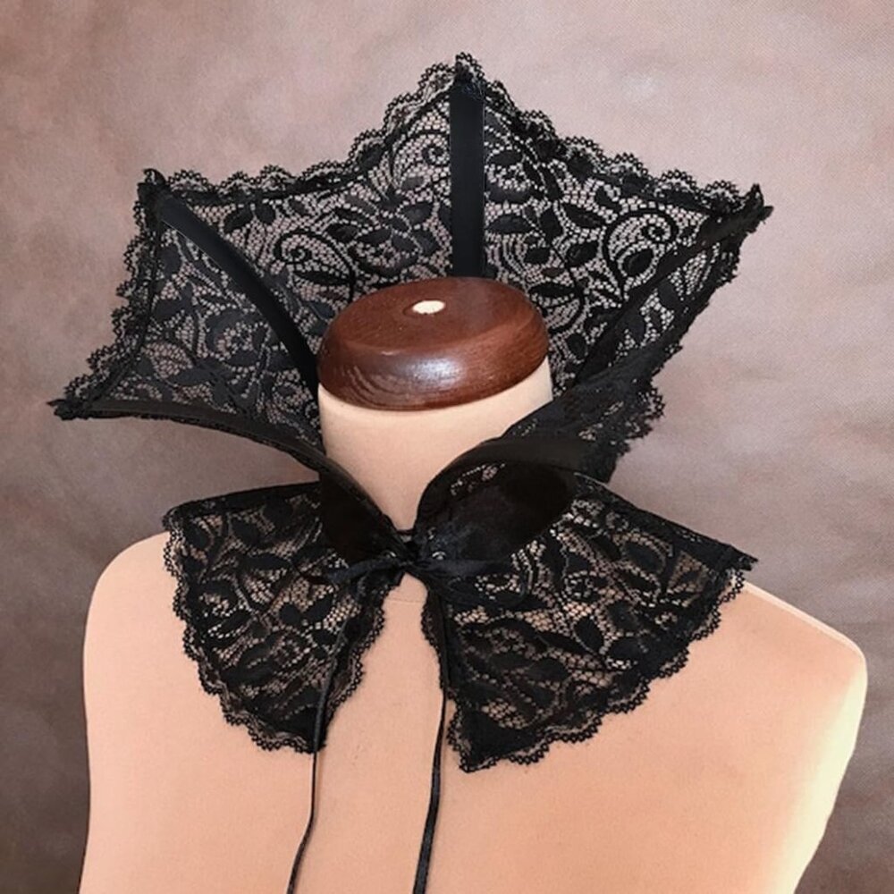 Women Black Victorian Collar Gothic Accessories Cosplay Vampire Costume - Picture 7 of 9